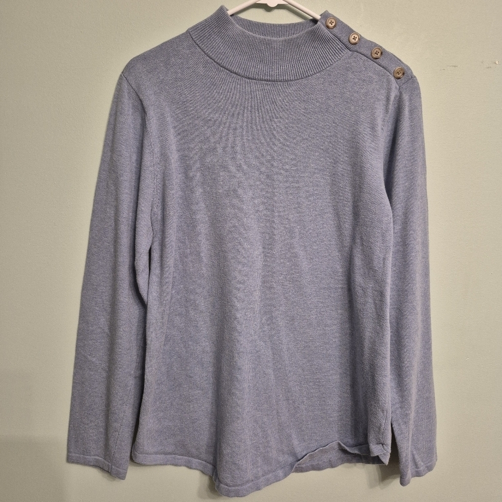 Jeanne Pierre Women's Preppy Minimalist Blue Mock Neck Knit Sweater Size Large - Picture 2 of 4